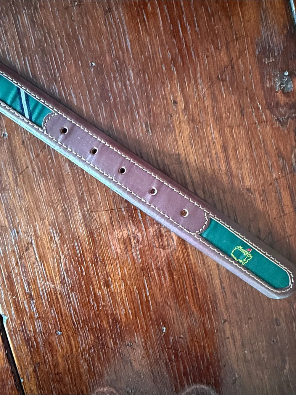 Youth Masters Brown Leather-Trim Green Ribbon Belt